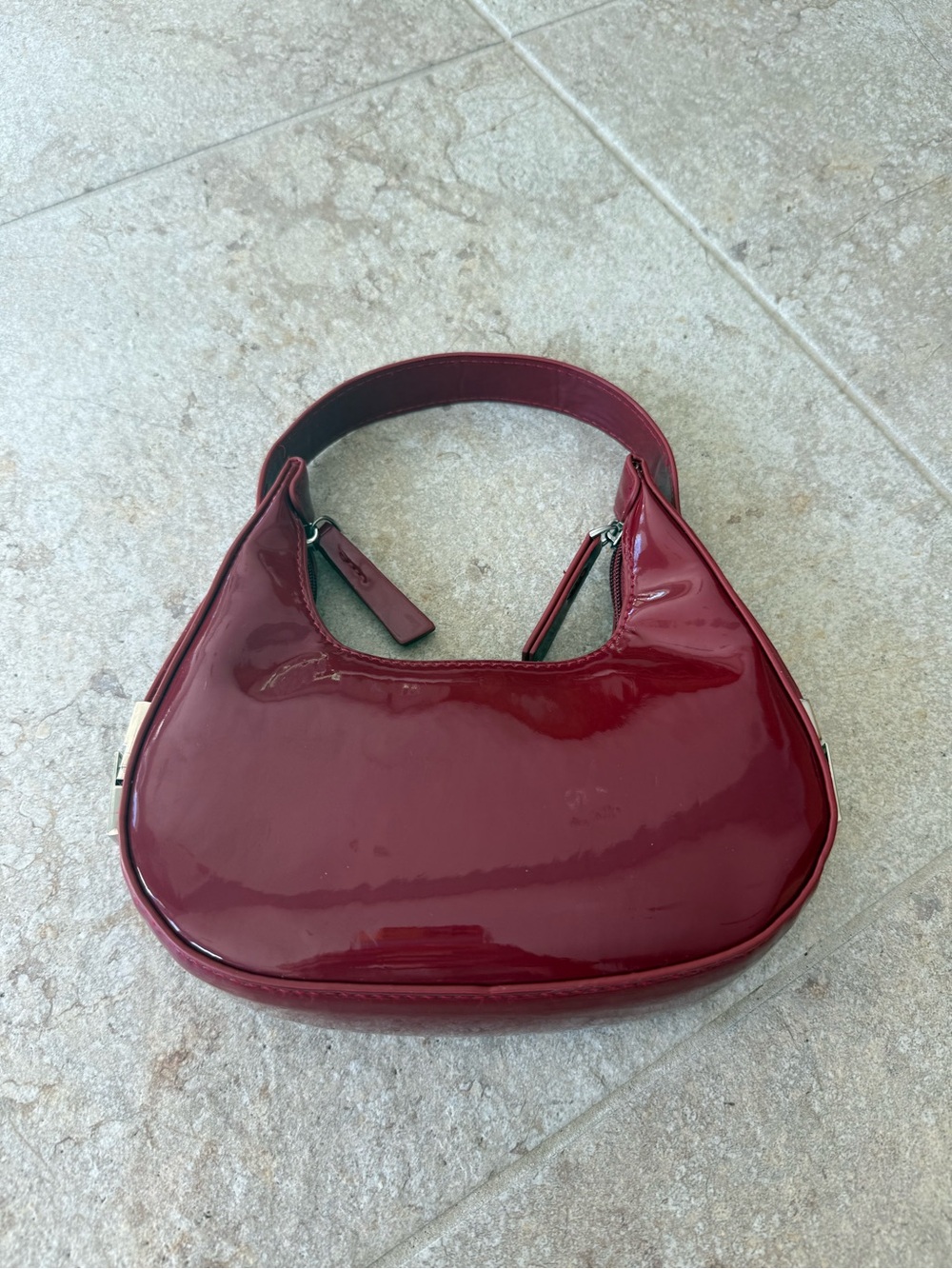 Women’s Patent Leather Shoulder Bag - Deep Burgundy